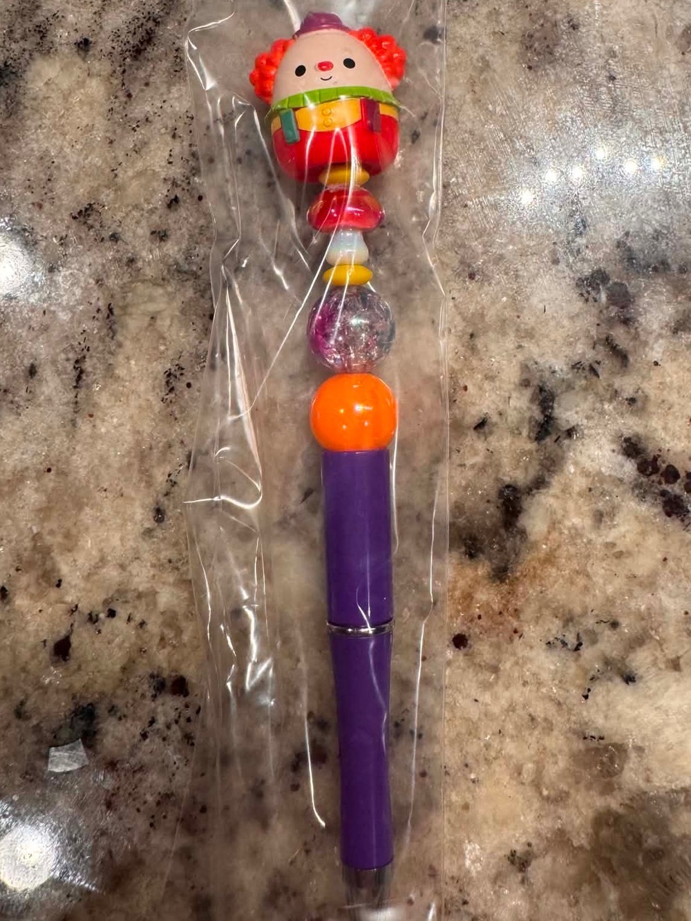 Hand Crafted Purple and Orange Clown Top Pen